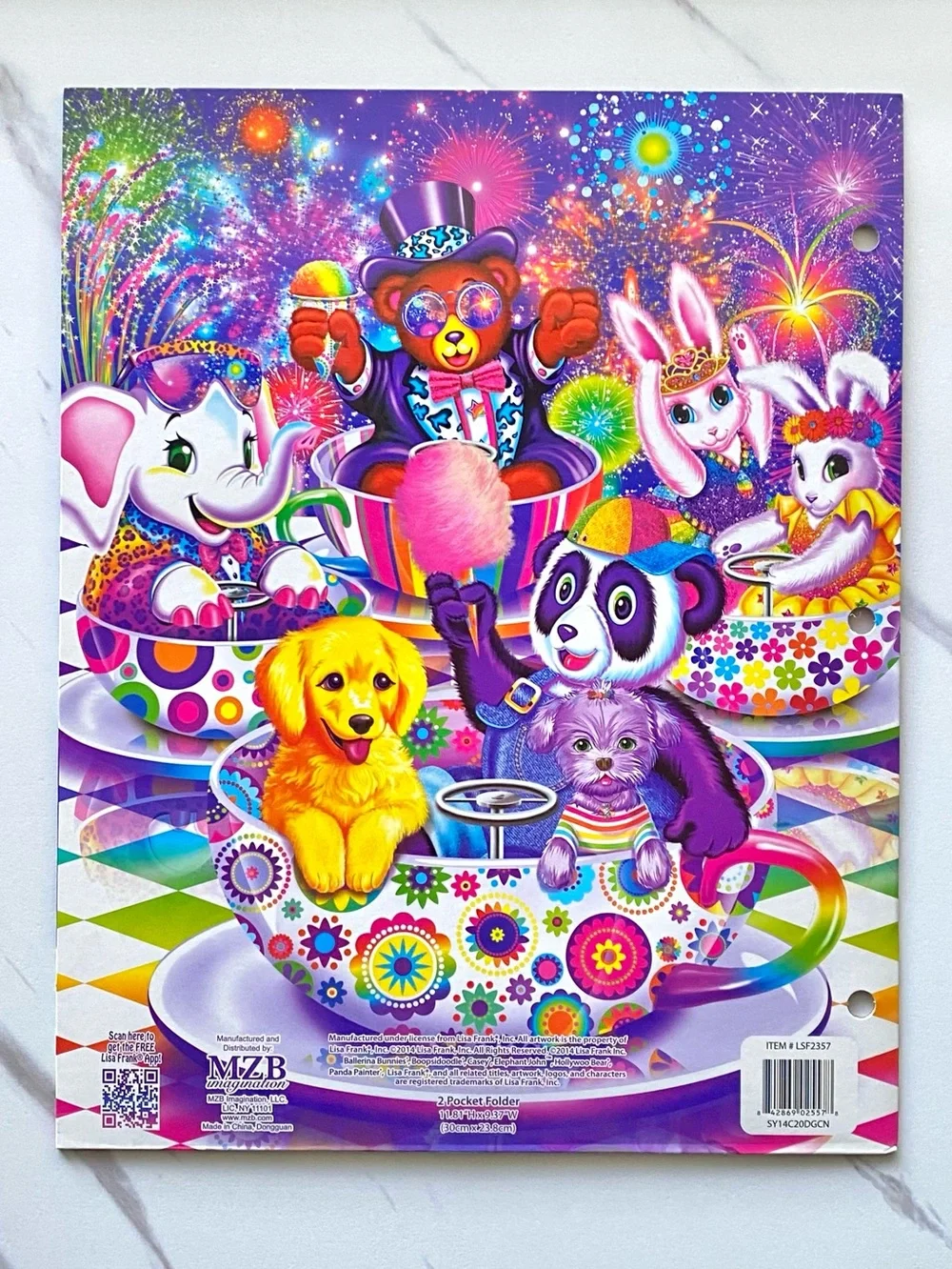 Lisa Frank teacup ride party glitter folder